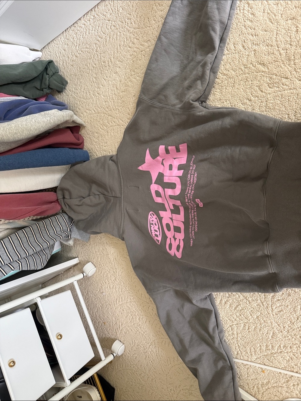 Women’s cold culture down to luck, hoodie, cropped, pink and gray size extra sma